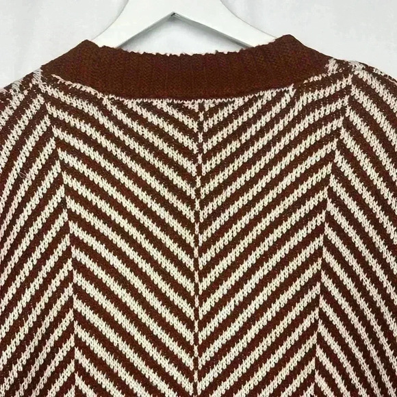Fortune & Ivy Womens Cardigan Rust & Cream XL Open Front Long Line Chevron Comfy - Picture 10 of 13